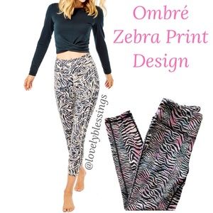 Ombré Striped Animal Print Zebra Pattern Athletic Leggings Black Pink Sz Small